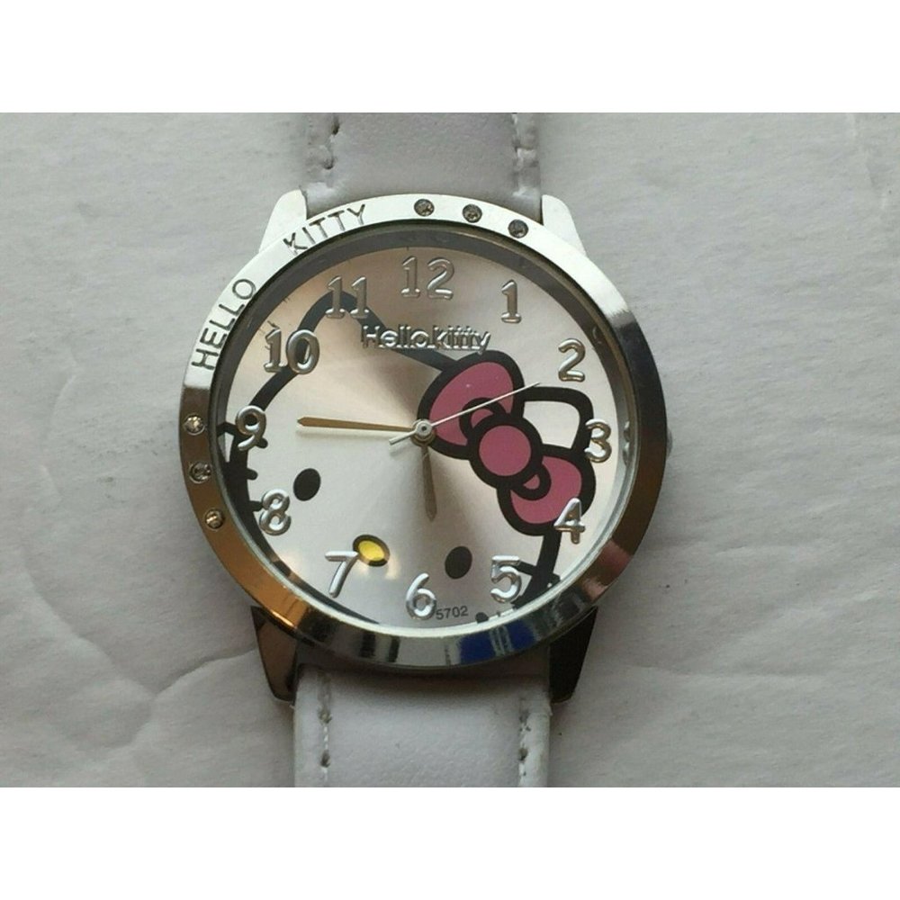 White Band Pink Bow Hello Kitty Wrist Watch Round